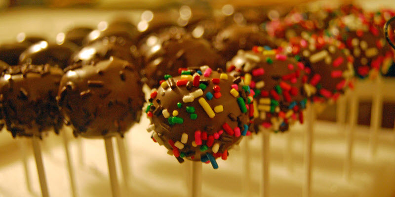 Chocolate cake decorating cake pops with candy
